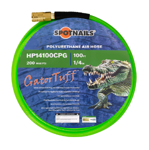 SPOTNAILS Gator Tuff HP14100CPG 1/4" x 100' Polyurethane Air Hose With Fittings, Green SPOTNAILS Gator Tuff HP14100CPG 1/4" x 100' Polyurethane Air Hose With Fittings, Green
