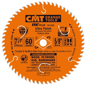 CMT Orange Tools P07060-X10 ITK-PLUS® Ultra Finish Circular Saw Blade, 7-1/4