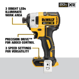 DEWALT DCF845B DEWDCF845B 20V MAX* XR® 3-Speed Impact 1/4" Driver, Tool Only