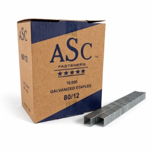 ASC 80/12G-ASC Fine Wire Staples, 1/2" Leg x 1/2" Crown, Chisel Point, Galvanized, Steel, 10000/Box ASC 80/12G-ASC Fine Wire Staples, 1/2" Leg x 1/2" Crown, Chisel Point, Galvanized, Steel, 10000/Box