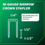 Metabo HPT N3804AB3 Narrow Crown Stapler, 1/4" Crown, 18 Gauge, 1/2" to 1-1/2" Fastener Length