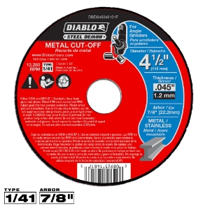 Diablo Steel Demon™ DBDS45045101F Metal Cut-Off Disc, Type 1, 4-1/2