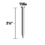 Metabo HPT® 14318 Finish Nails, 2-1/2", 34 Degree, 15 Gauge, Smooth Shank, Tape Strip, Galvanized, Steel, 3000/Box