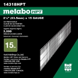 Metabo HPT® 14318 Finish Nails, 2-1/2", 34 Degree, 15 Gauge, Smooth Shank, Tape Strip, Galvanized, Steel, 3000/Box