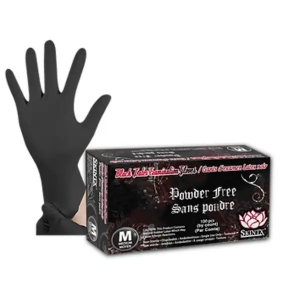 SKINTX BLK90010 Latex Exam Gloves, Medium, Black, Powder-Free, Polymer Coated, Textured, 6 mil