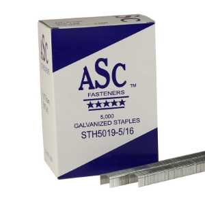 ASC STH50195/16-ASC Fine Wire Staples, 5/16" Leg x 1/2" Crown, 20 Gauge, Chisel Point, Galvanized, Steel, 5000/Box ASC STH50195/16-ASC Fine Wire Staples, 5/16" Leg x 1/2" Crown, 20 Gauge, Chisel Point, Galvanized, Steel, 5000/Box